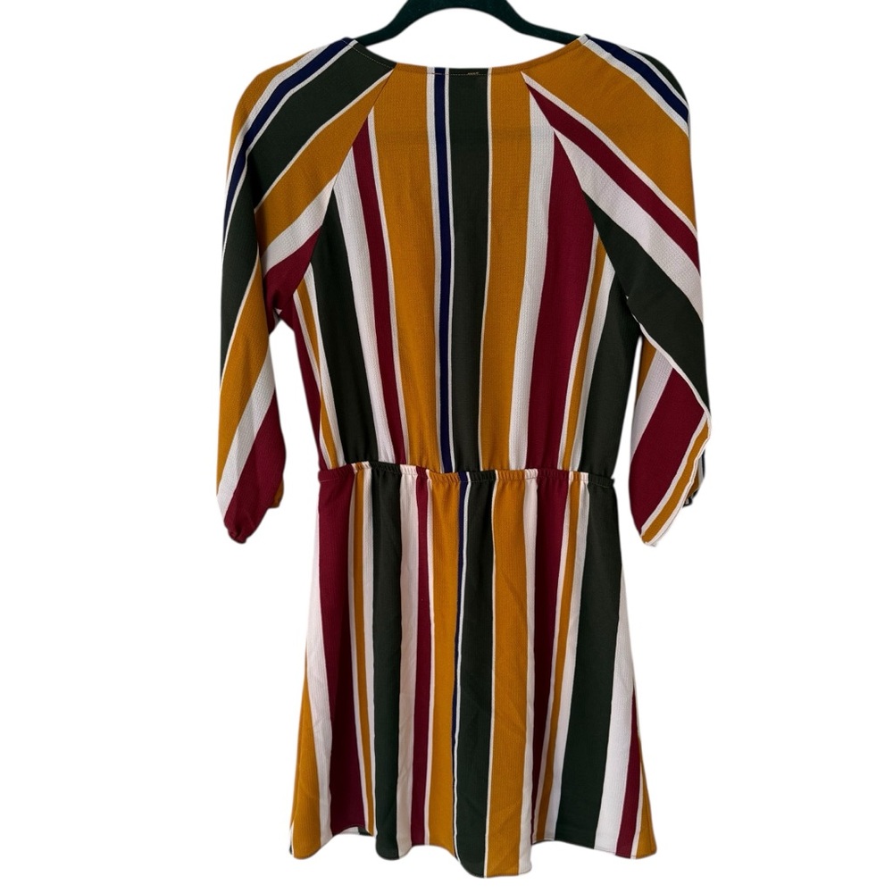 Charming Charlie 2010s Striped Multicolor 3/4 Sleeve Tie Front Dress Size Small - Picture 5 of 5